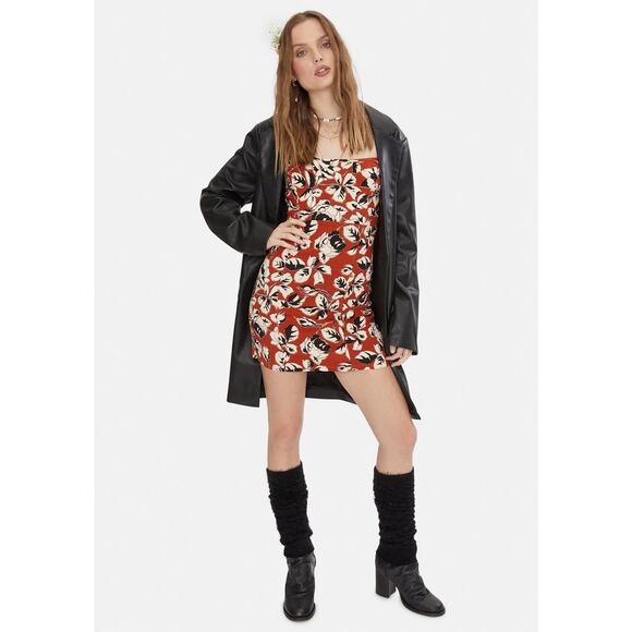 FREE PEOPLE Bring It Back Printed Mini Dress In Red M - Picture 1 of 8